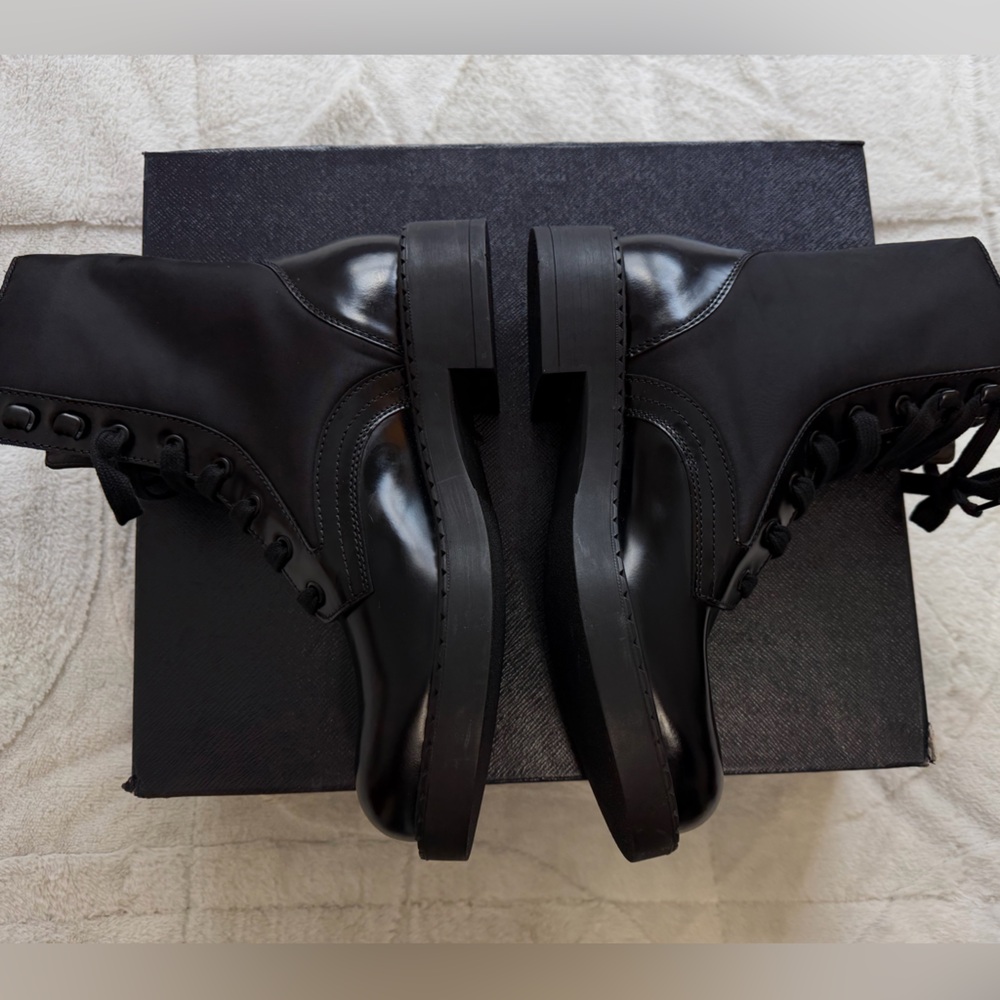 NEW! $1,420 Prada Brushed Leather Re-Nylon Combat Boots Black 8.5 / 9 - Picture 3 of 10